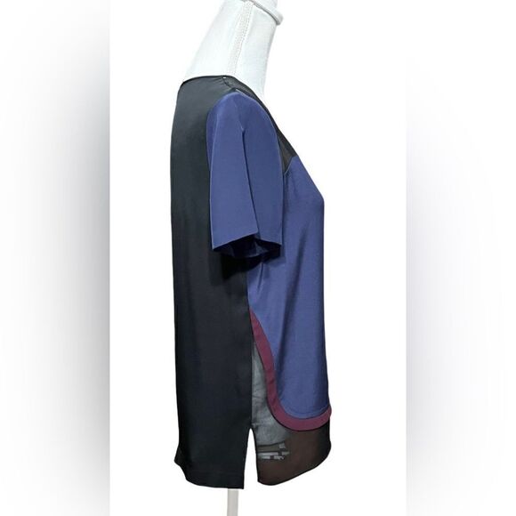 DIANE VON FURSTENBERG SILK COLOR-BLOCK BECKY TOP 8 Navy Black - Picture 4 of 7